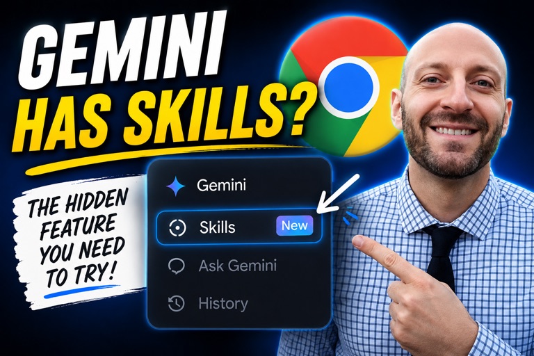 The Skills feature highlighted in the Gemini in Chrome menu